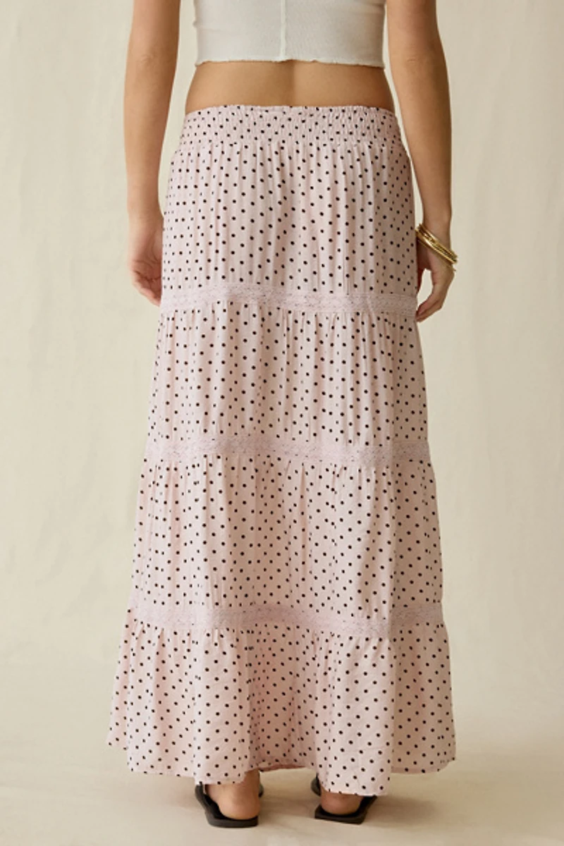 Daisy Street On The Dot Tiered Lace Trim Maxi Skirt