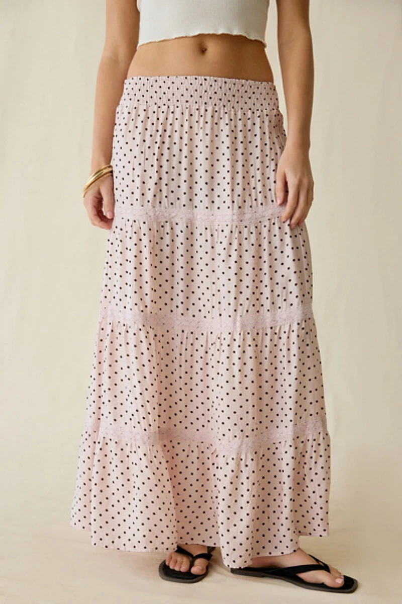Daisy Street On The Dot Tiered Lace Trim Maxi Skirt