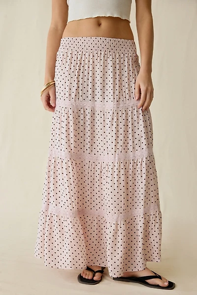 Daisy Street On The Dot Tiered Lace Trim Maxi Skirt