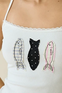 Daisy Street Kipper Fish Applique Graphic Cami