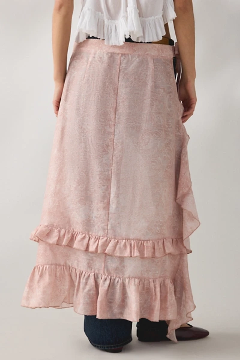 Daisy Street Pretty Paisley Sheer Wrap High-Low Maxi Skirt