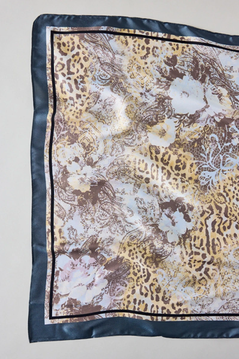 Mixed Animal Print Satin Scarf