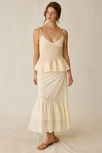 Daisy Street Grace Smocked Tie-Strap Peplum Top