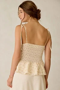 Daisy Street Grace Smocked Tie-Strap Peplum Top