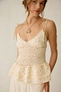 Daisy Street Grace Smocked Tie-Strap Peplum Top