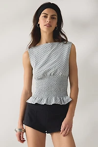 Daisy Street Bonbon Polka Dot Boatneck Smocked Top