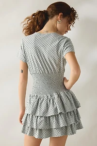 Daisy Street Polka Dot Smocked Drop Waist Ruffle Romper