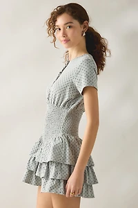 Daisy Street Polka Dot Smocked Drop Waist Ruffle Romper