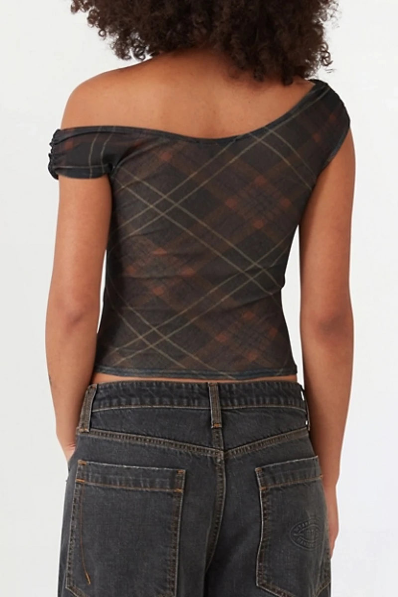 BDG Fia Plaid Off-The-Shoulder Crop Top