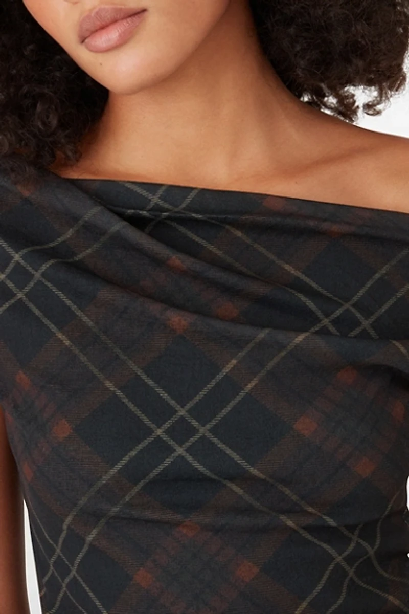 BDG Fia Plaid Off-The-Shoulder Crop Top