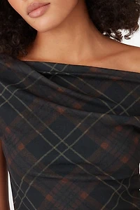 BDG Fia Plaid Off-The-Shoulder Crop Top