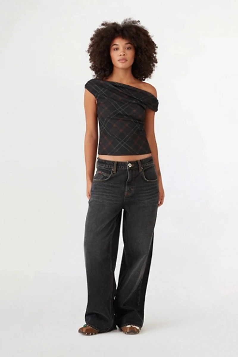 BDG Fia Plaid Off-The-Shoulder Crop Top