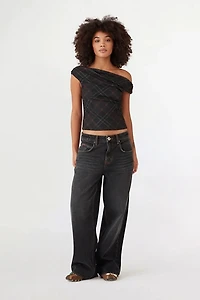 BDG Fia Plaid Off-The-Shoulder Crop Top