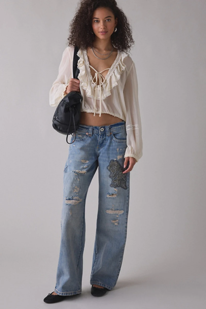 BDG Kayla Rip + Repair Embellished Low-Rise Jean