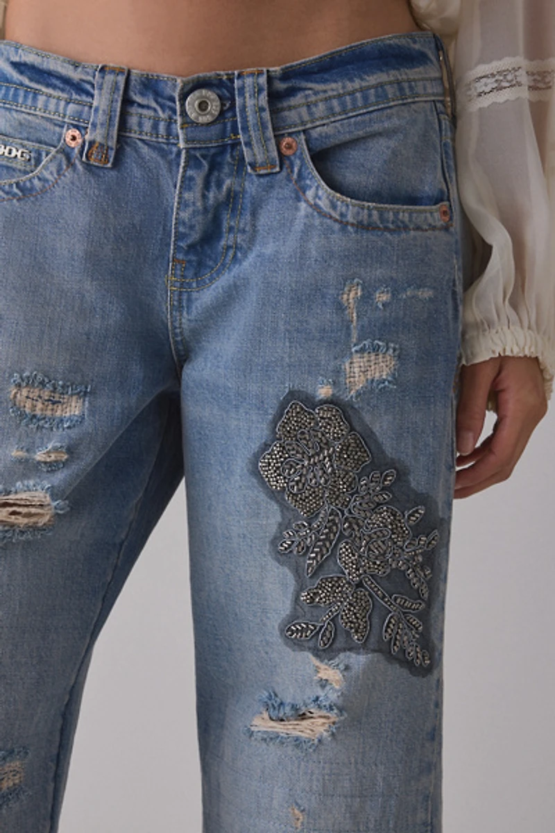 BDG Kayla Rip + Repair Embellished Low-Rise Jean