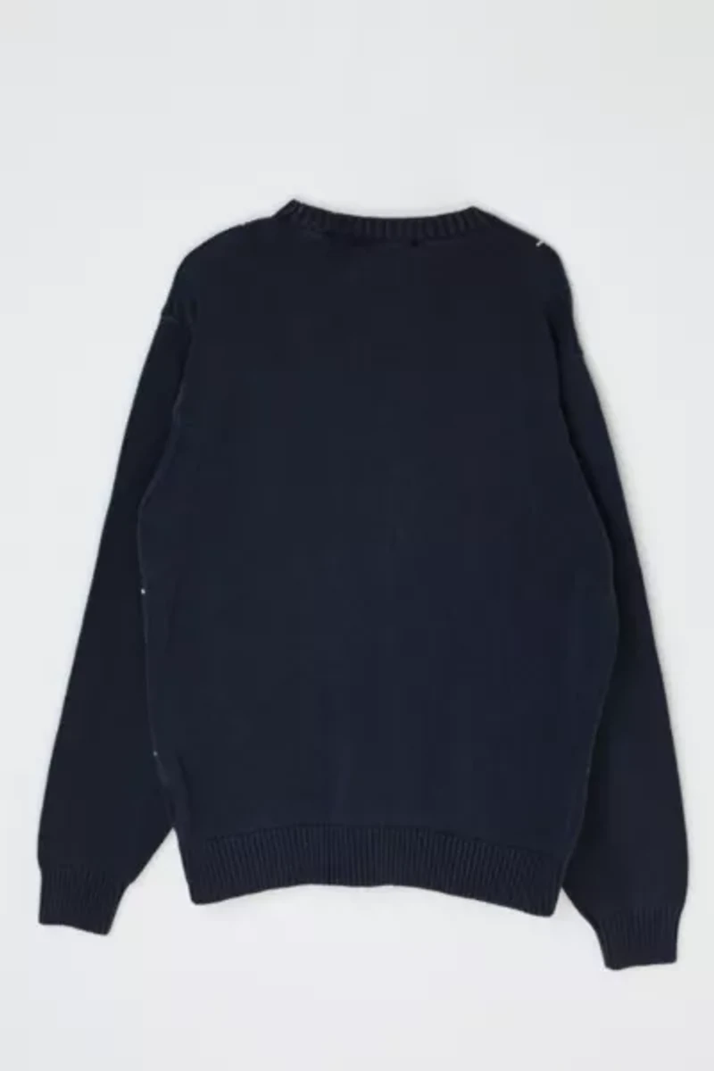 Vintage Y2k Navy Cable Knit Grid-Striped Sweater