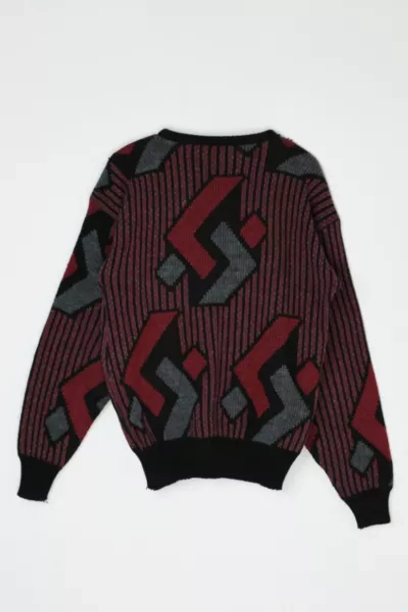 Vintage 90s Dark Red & Black Geometrical Patterned Sweater
