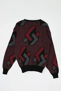 Vintage 90s Dark Red & Black Geometrical Patterned Sweater