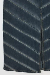 Vintage Y2k Paneled High-Slit Dark Wash Denim Midi Skirt