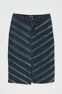 Vintage Y2k Paneled High-Slit Dark Wash Denim Midi Skirt