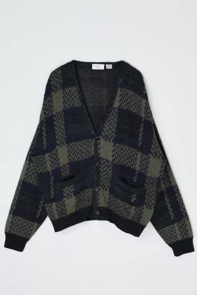 Vintage 90s Dark Colors Plaid Knit Cardigan
