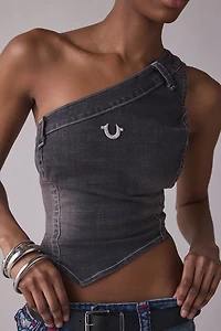 True Religion Asymmetric One-Shoulder Denim Top