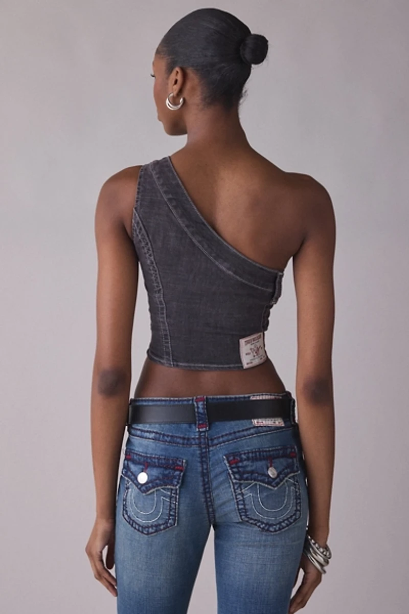True Religion Asymmetric One-Shoulder Denim Top