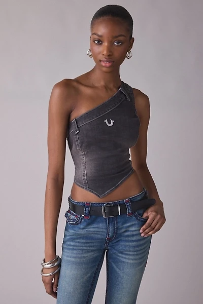 True Religion Asymmetric One-Shoulder Denim Top