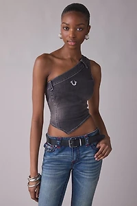 True Religion Asymmetric One-Shoulder Denim Top