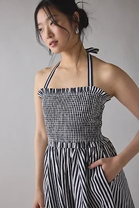 UO Retro Romance Striped Smocked Halter Midi Dress