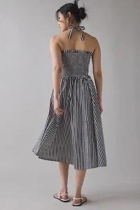 UO Retro Romance Striped Smocked Halter Midi Dress