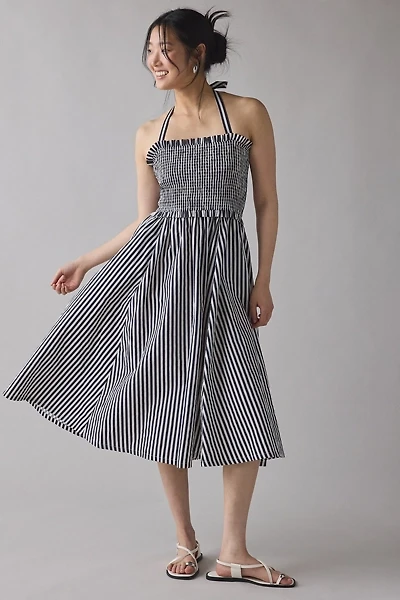UO Retro Romance Striped Smocked Halter Midi Dress
