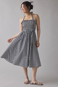 UO Retro Romance Striped Smocked Halter Midi Dress