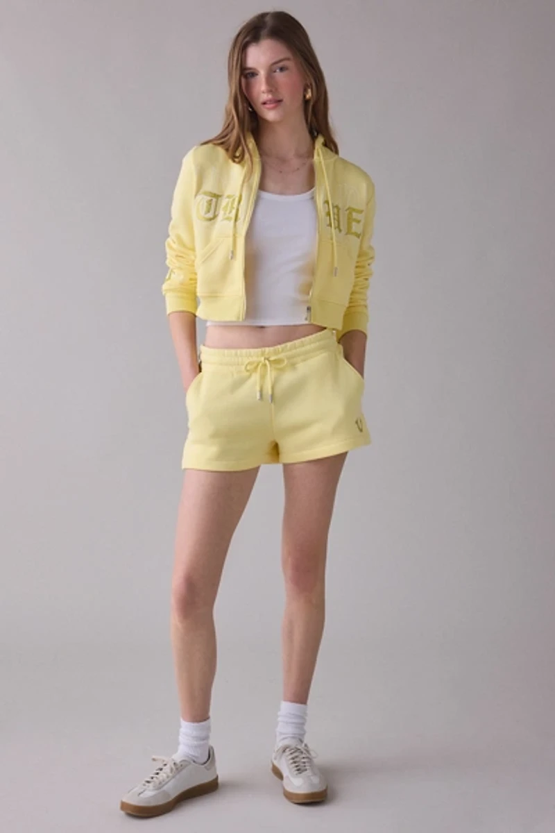 True Religion Crystal Embroidered Shrunken Zip-Up Hoodie Sweatshirt