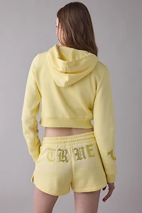 True Religion Crystal Embroidered Shrunken Zip-Up Hoodie Sweatshirt