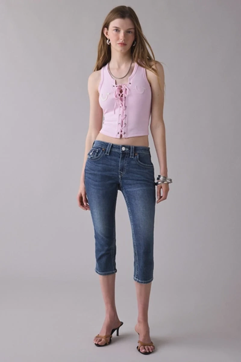 True Religion Applique Lace-Up Rib Tank Top
