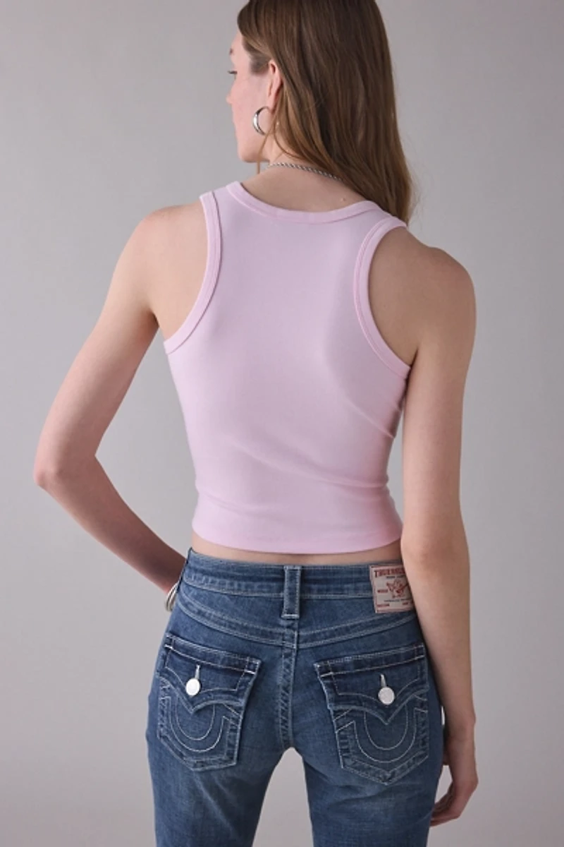 True Religion Applique Lace-Up Rib Tank Top