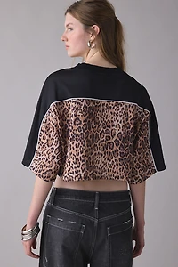 True Religion Crystal Graphic Leopard Print Jersey Top