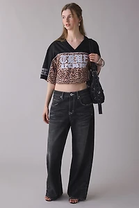 True Religion Crystal Graphic Leopard Print Jersey Top