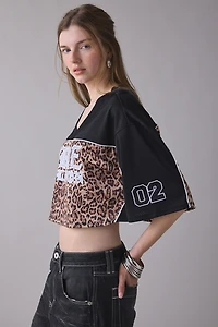 True Religion Crystal Graphic Leopard Print Jersey Top