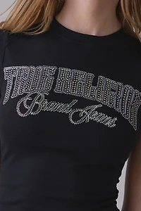 True Religion Crystal Graphic Side-Ruched Baby Tee