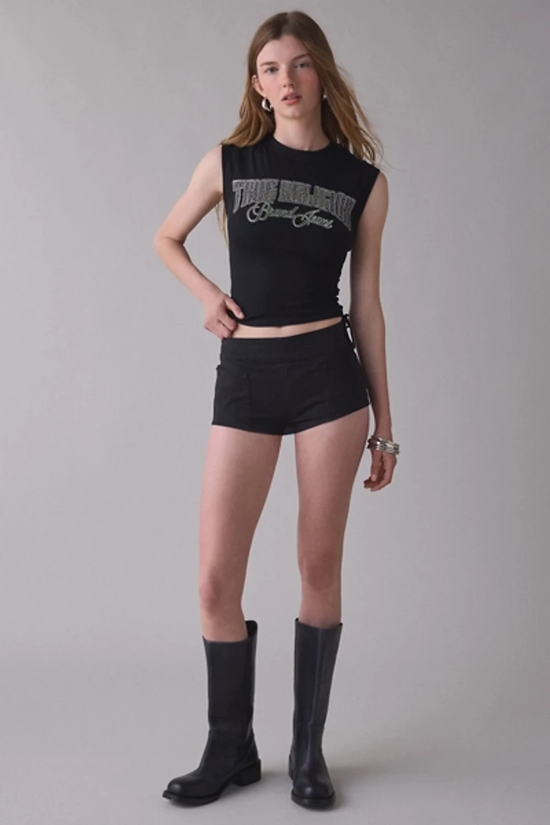 True Religion Crystal Graphic Side-Ruched Baby Tee
