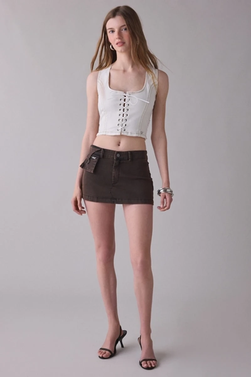 True Religion Lace-Up Denim Corset Top