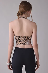 True Religion Leopard Print Denim Halter Corset Top