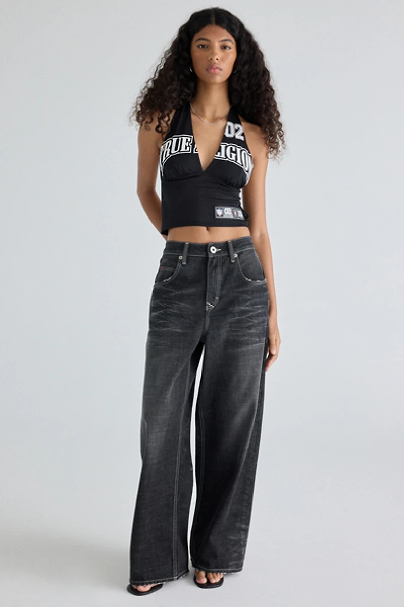 True Religion Graphic Sporty Stretch Mesh Halter Top