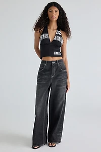 True Religion Graphic Sporty Stretch Mesh Halter Top