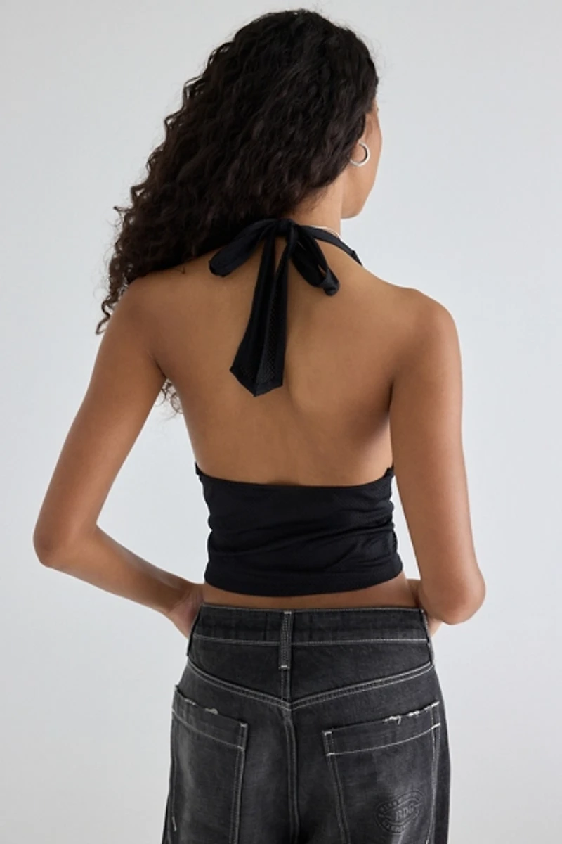 True Religion Graphic Sporty Stretch Mesh Halter Top