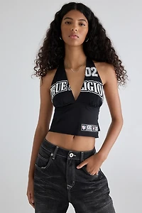 True Religion Graphic Sporty Stretch Mesh Halter Top