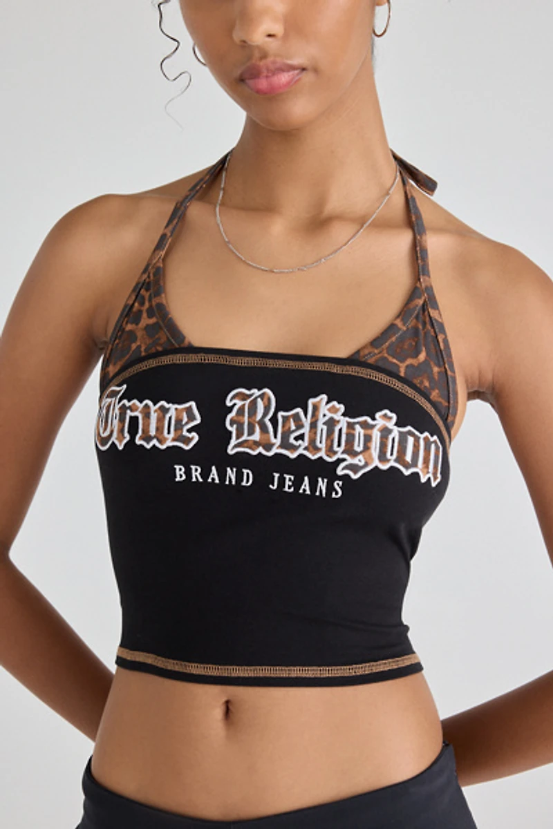 True Religion Printed Layered Halter Neck Bandeau Top