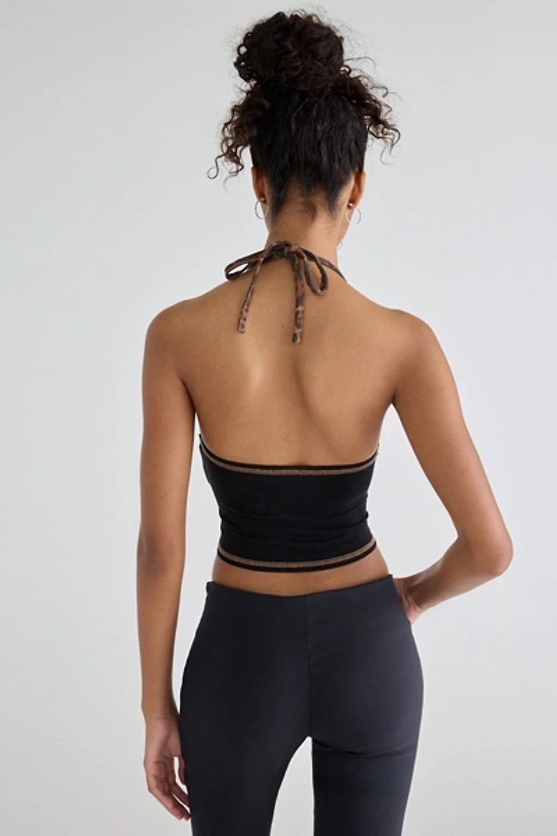 True Religion Printed Layered Halter Neck Bandeau Top